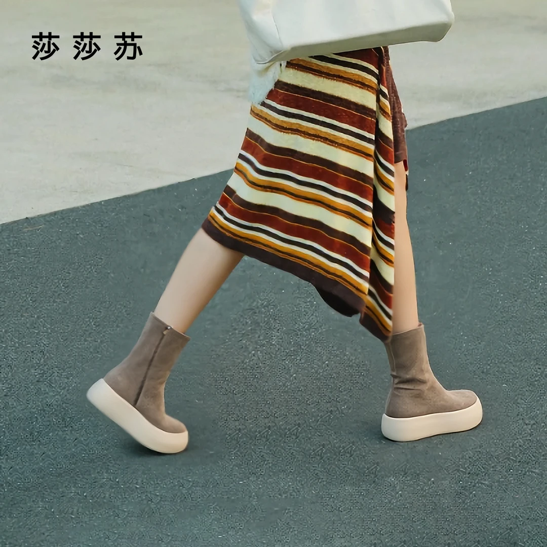 莎莎苏2025年冬季新款厚底弹力瘦瘦靴美拉德风休闲靴女ZA65720-40