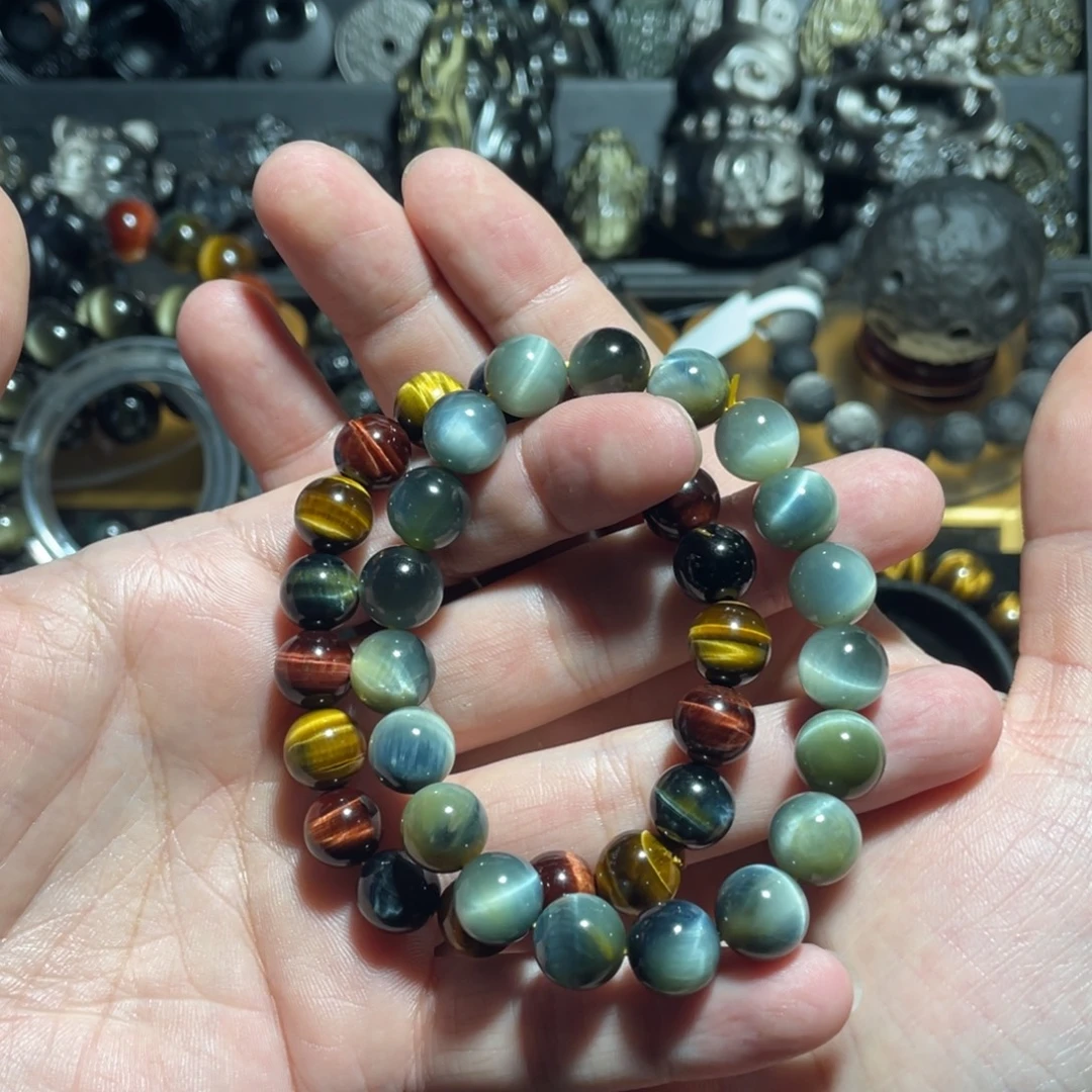 沙***瑰木变石未镶嵌手串虎眼石