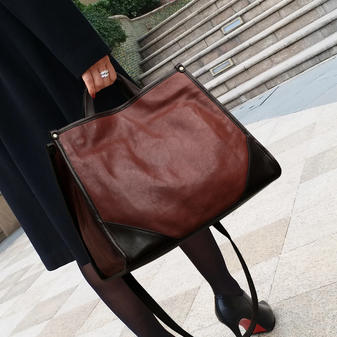 CCAMO包包女款大容量通勤上班包包高级小众轻奢真牛皮女包单肩包