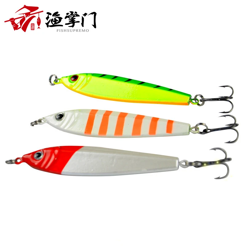 渔掌门 深海船钓铁板路亚饵 铁板饵铅鱼带钩65g海钓岸抛金属亮片
