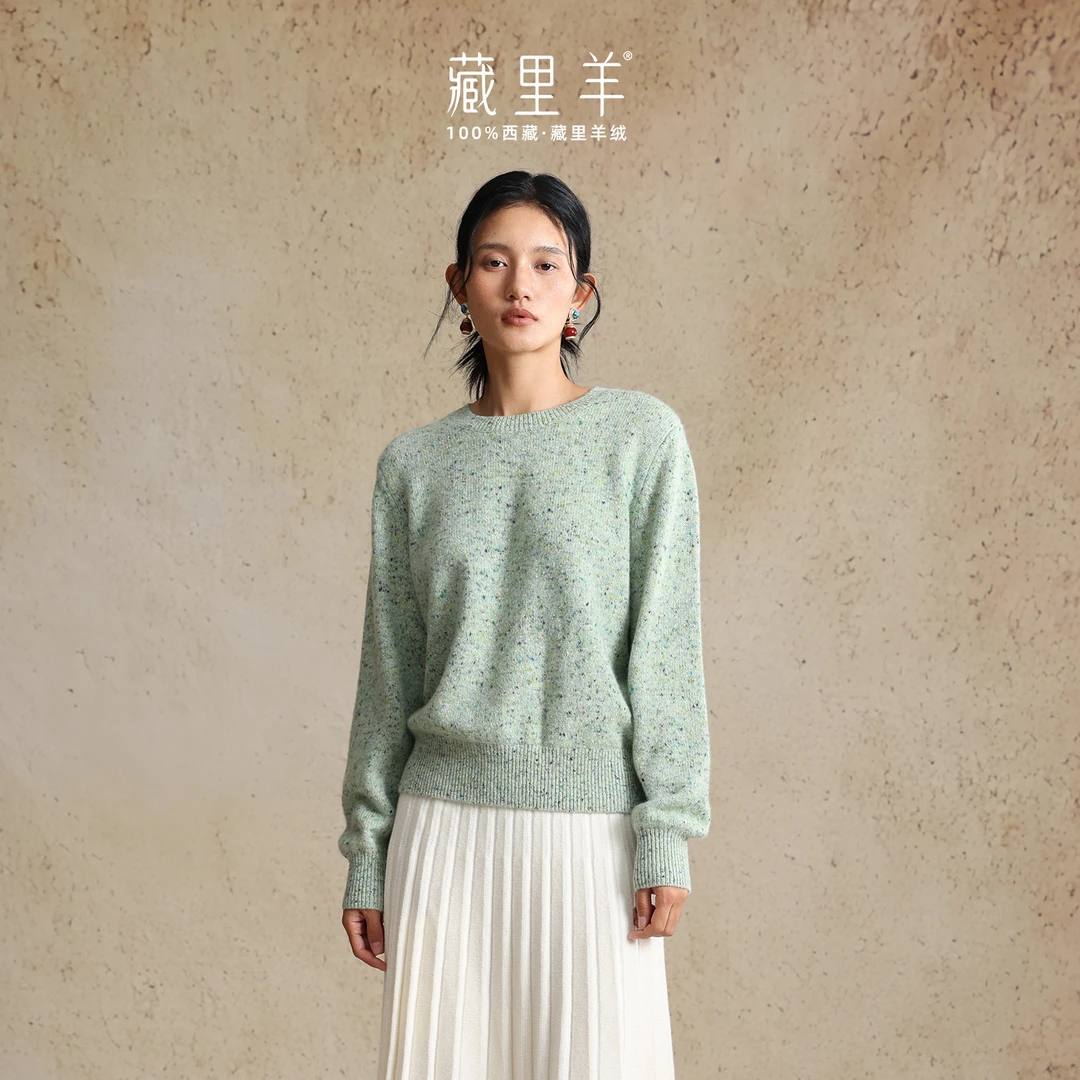 藏里羊【油画手工羊绒衫】“钓美人鱼”花式纱艺术品山羊绒上衣M1516