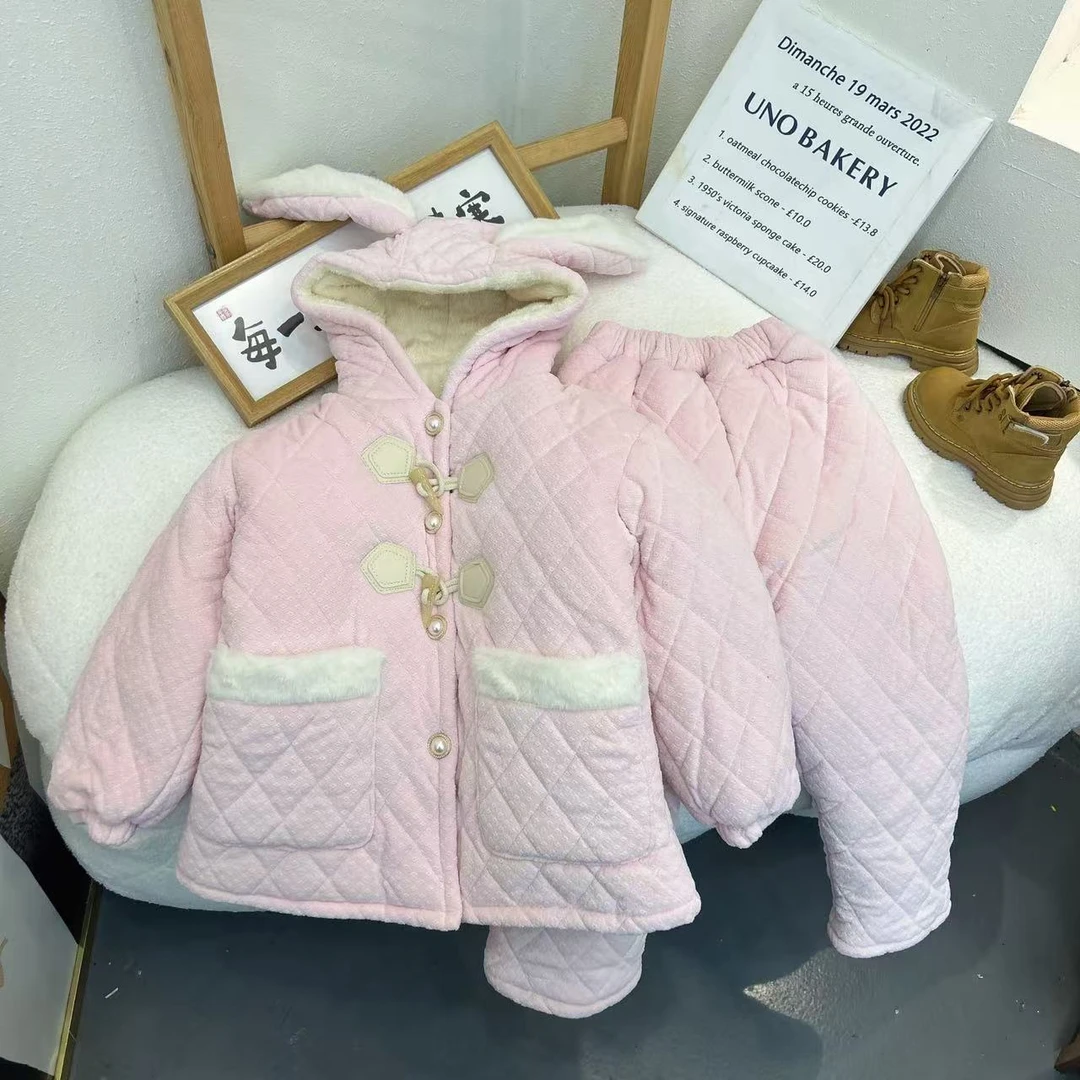 【现货】（LAOHE） jjf--0085儿童睡衣加厚保暖简约家居服套装