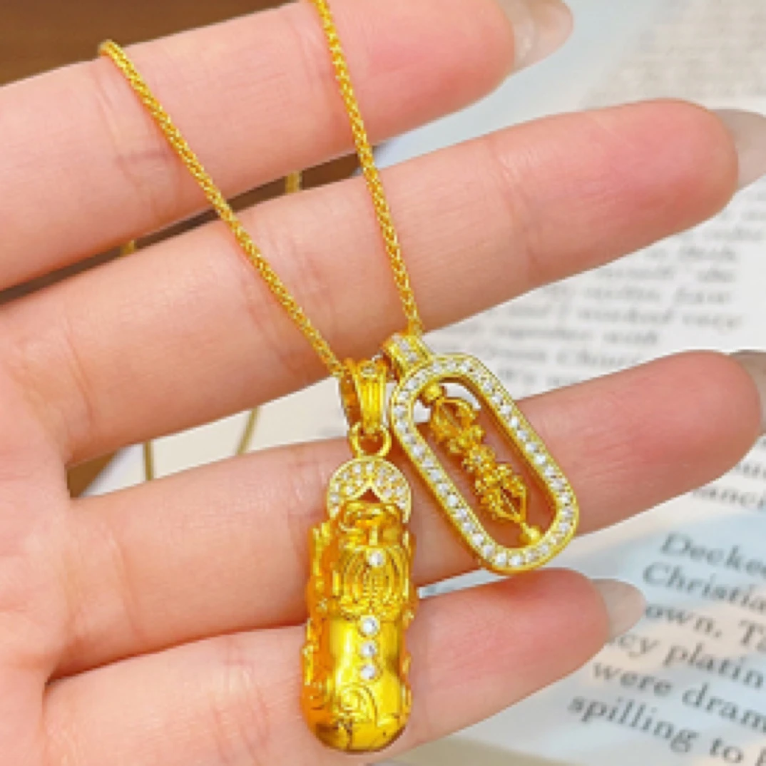 铜合金项链 吊坠 韦雪同款项链貔貅金刚杵镶钻吊坠叠戴轻奢锁骨链