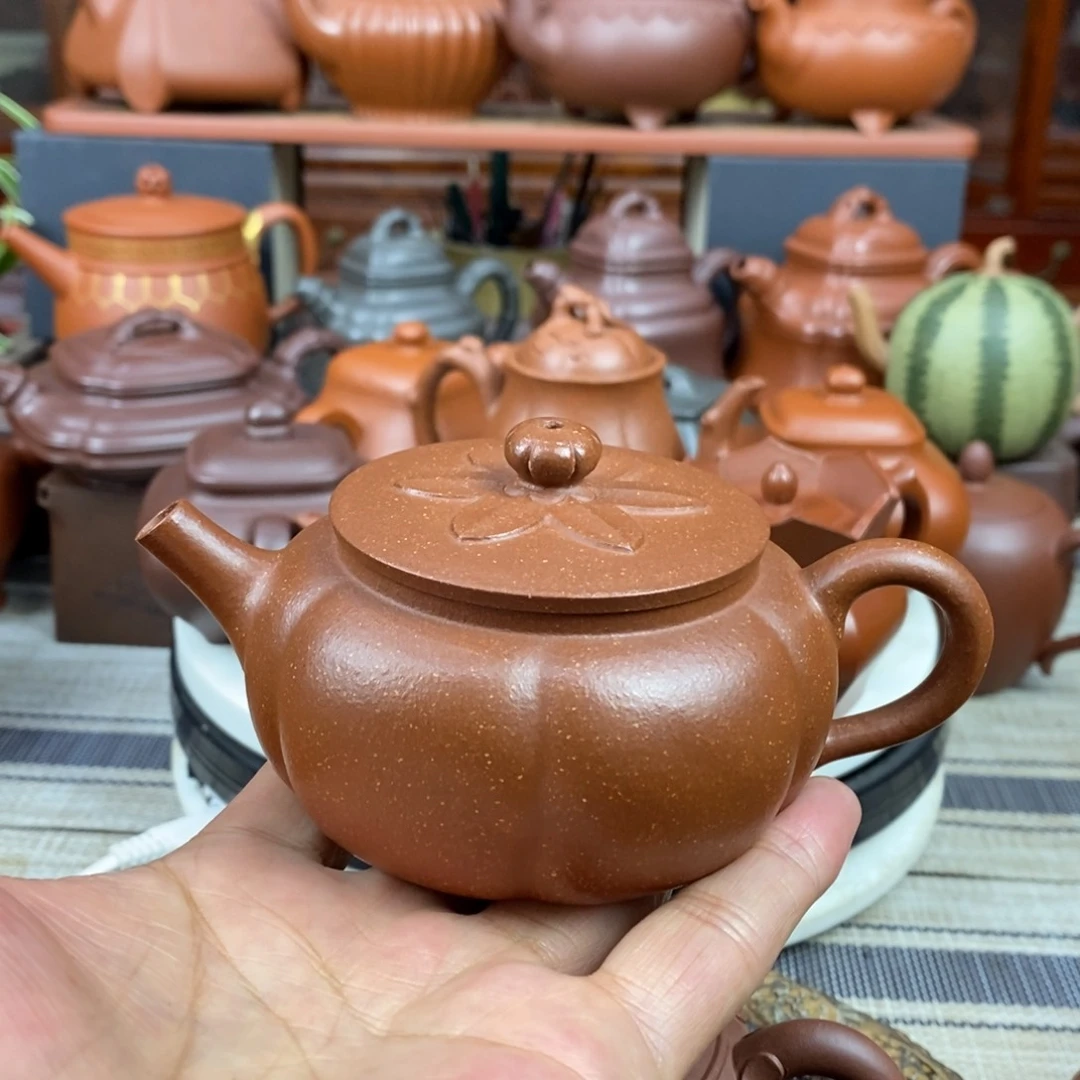 紫砂茶壶南瓜180cc原矿宝山红降坡泥