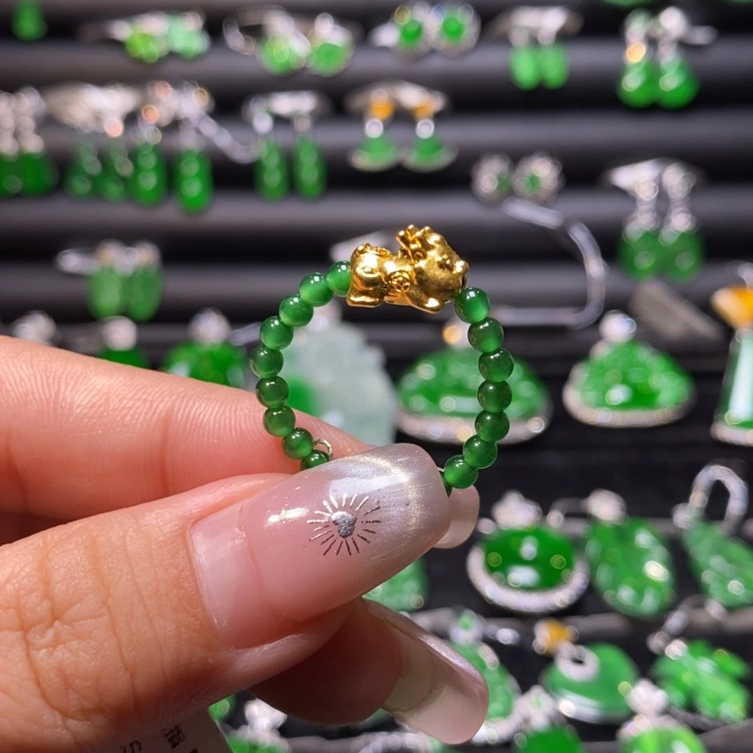 翡翠戒指足金镶嵌天然翡翠