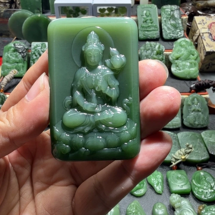 和田玉（碧玉）未镶嵌颈饰和田玉碧玉粉清观音牌