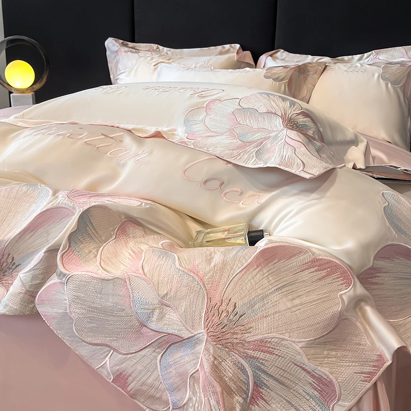 高端轻奢莱赛尔天丝夏季冰丝凉感丝滑简约床单被套四件套高
