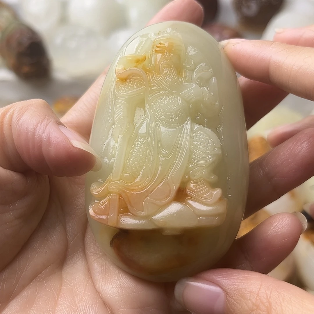 石材方解石手把摆件不退换关公