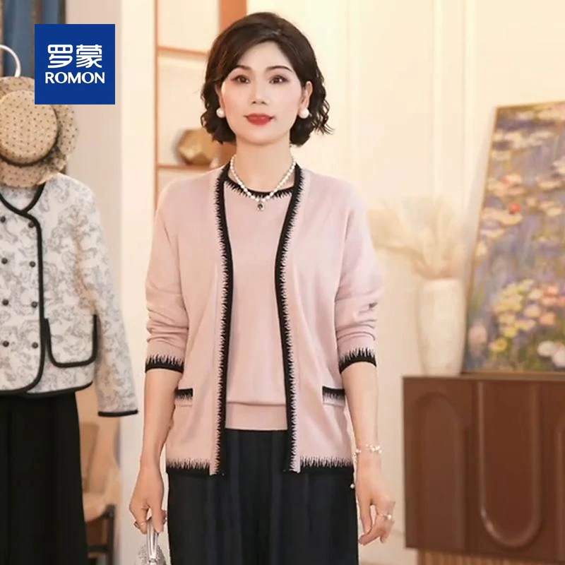 罗蒙2025新款洋气中老年女装衣服三件套中年妈妈春装遮肚上衣套装