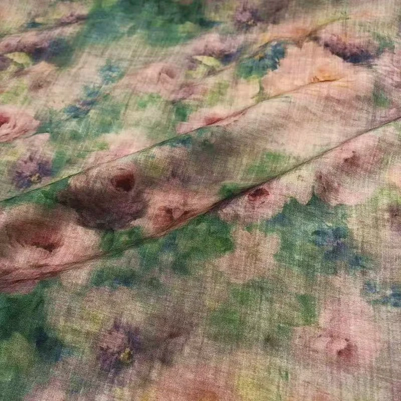 爆款水墨油画天丝苎麻国风连衣裙旗袍服装面料