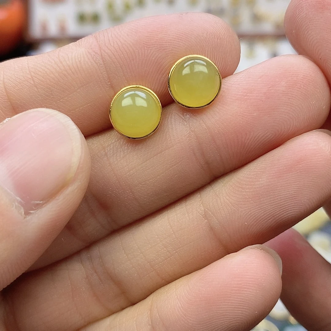 晓***凤和田玉银S925镶嵌耳饰
