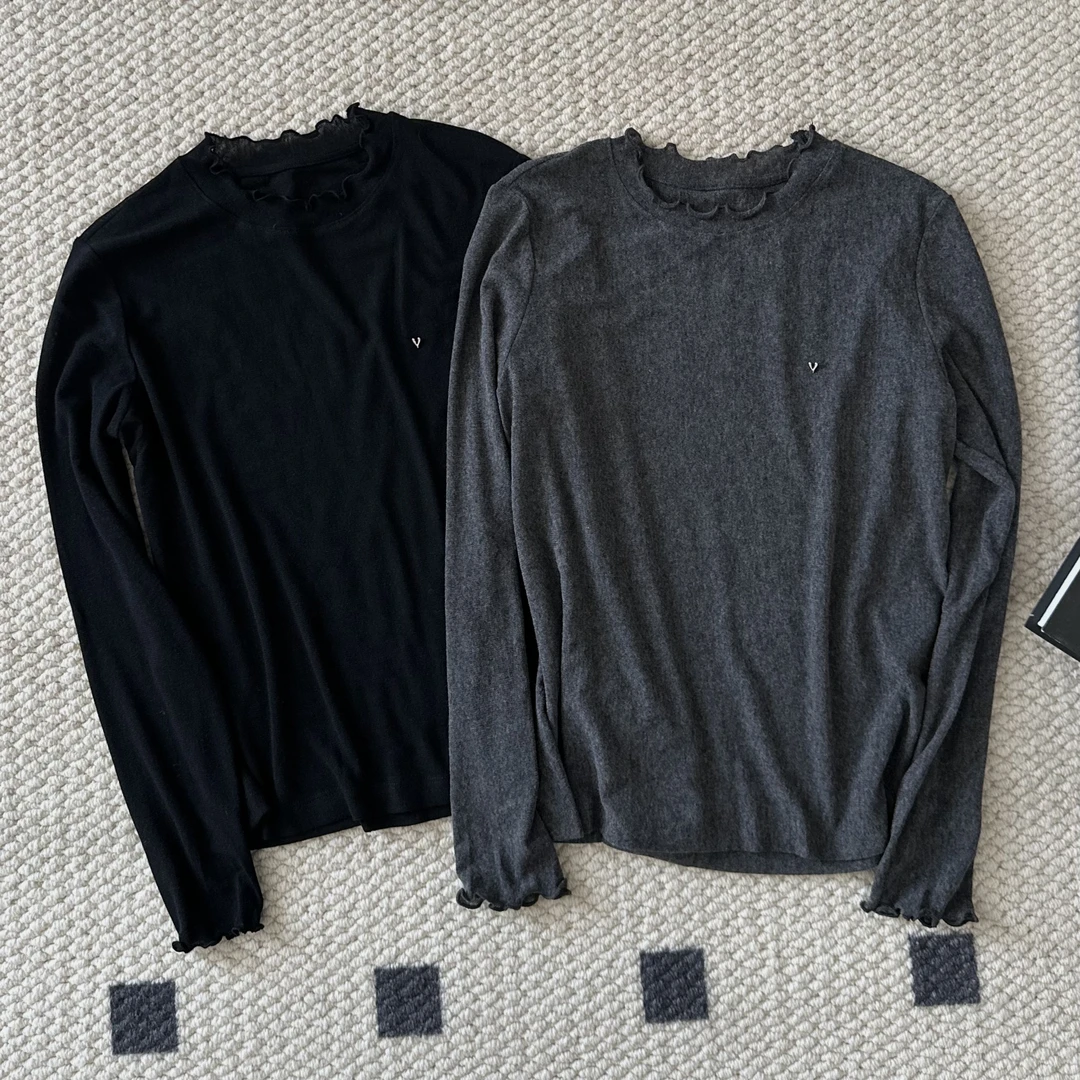 【米可家】木耳边金属小标长袖上衣8222