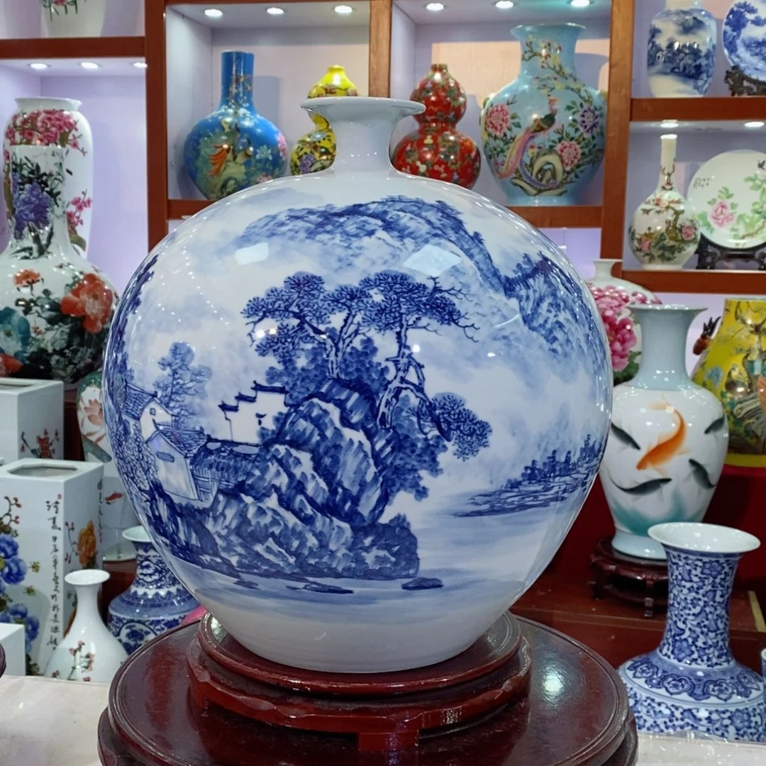 瓶国画山水青花石榴