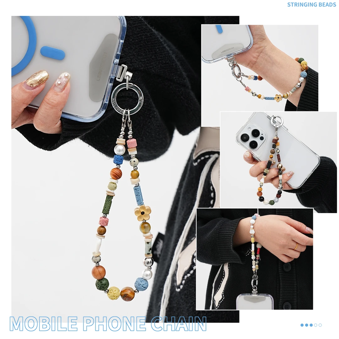 原创纯手工手机链条高颜值淡雅手腕短款防丢手机挂绳创意挂件饰品