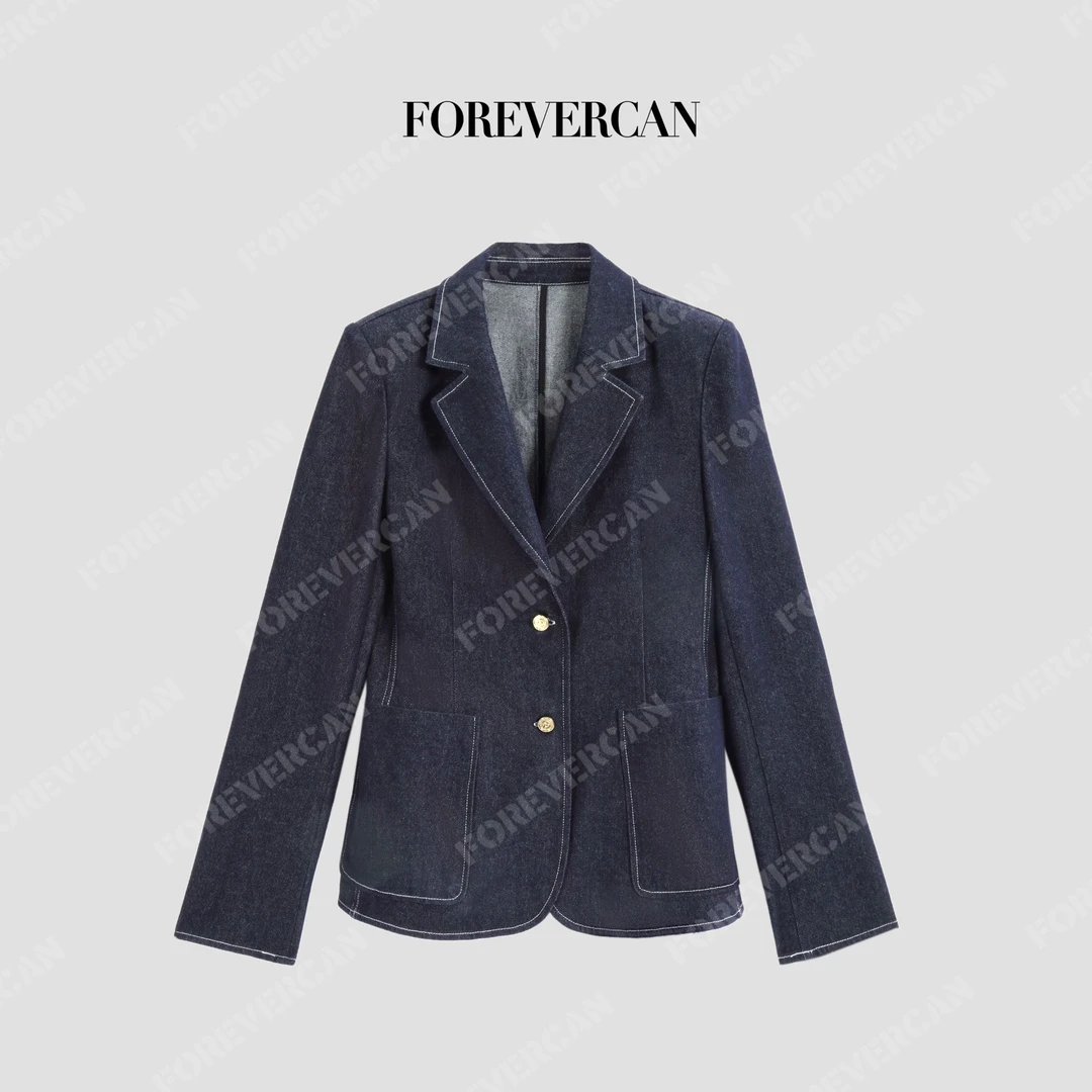 FOREVERCAN“跃入蔚蓝”意式立裁平驳领明线牛仔西装外套WC30691