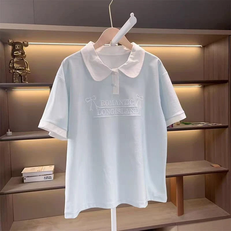 女童短袖Polo领T恤2025新款夏季儿童蝴蝶结上衣夏装女孩洋气衣服