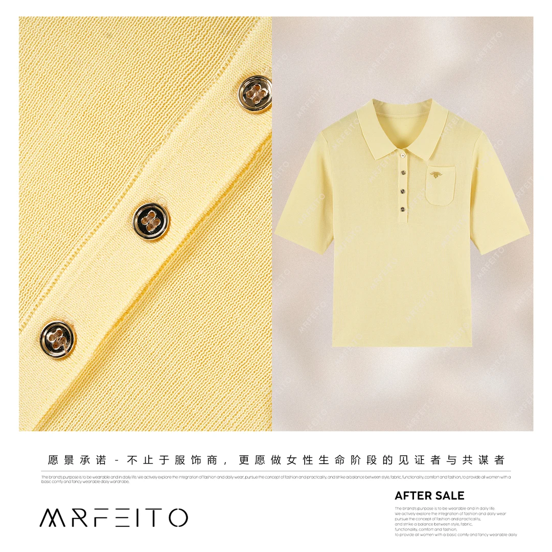 MRFEITO【柔情旋律】春季新款简约慵懒风Polo领针织衫H10M02X31662