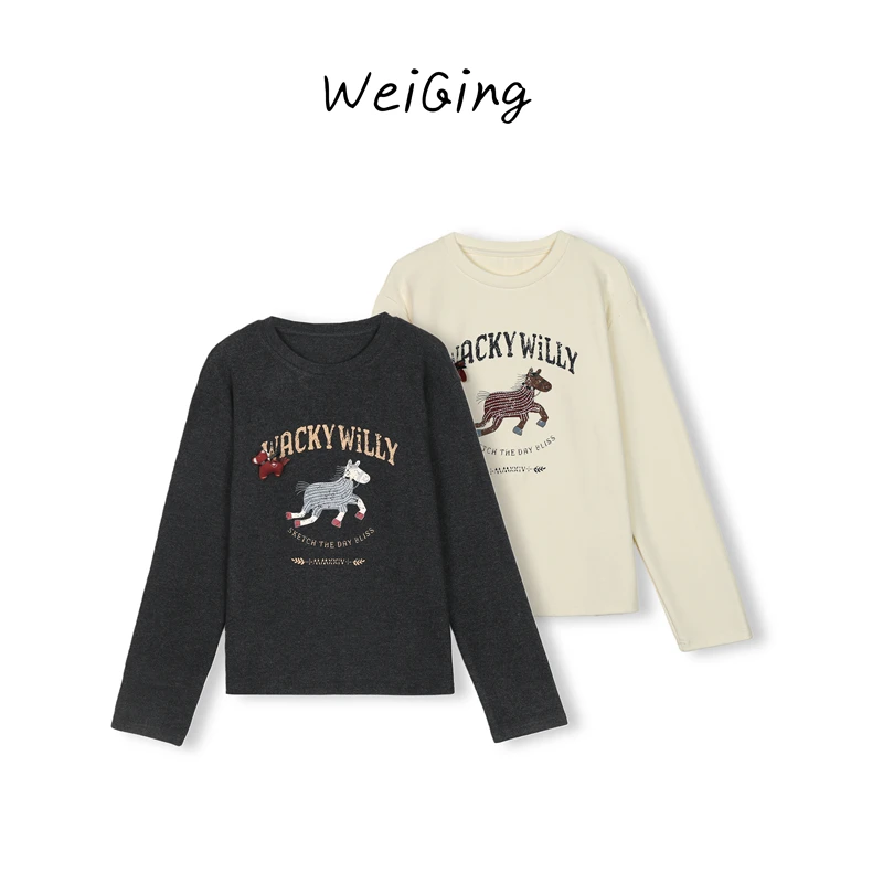 【丹姐家~韩系小马T~】卡通字母休闲百搭磨毛加厚长袖T恤