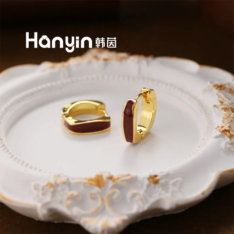 铜合金珐琅耳饰 原创设计轻奢优雅百搭C形耳环小众设计感耳饰