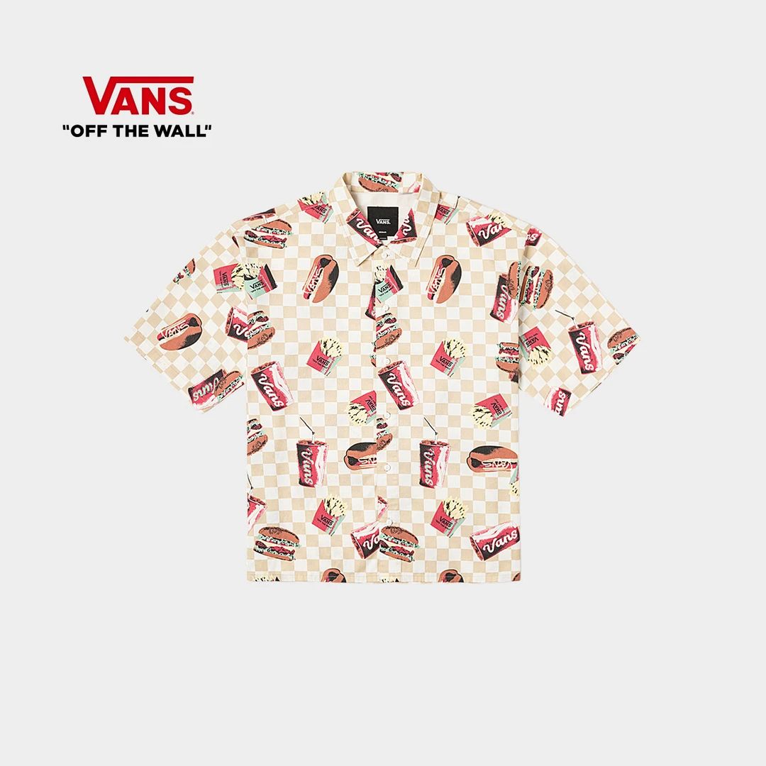 Vans范斯官方 男子短袖衬衫棋盘格趣味印花古巴衬衫NNNEF9