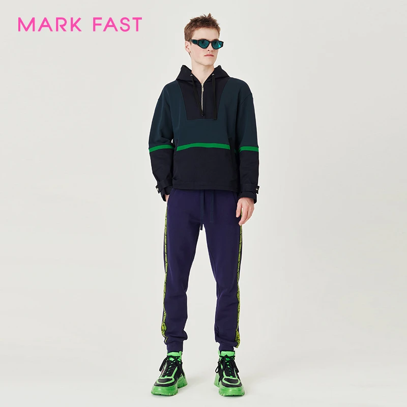 MARKFAST秀场同款设计师品牌纯棉连帽拼接卫衣男秋M1CFM27010