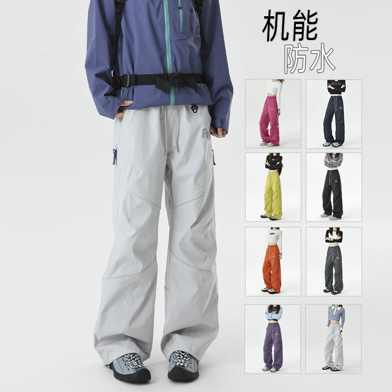 美式三防冲锋裤男女秋季款印花潮牌宽松百搭解构机能登山休闲裤子