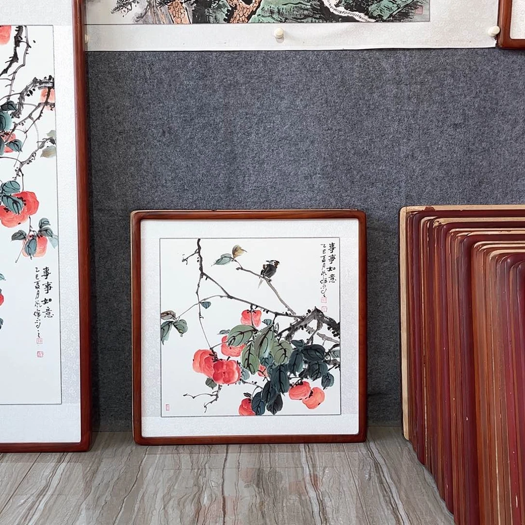 国画书画作品带框63×63厘米