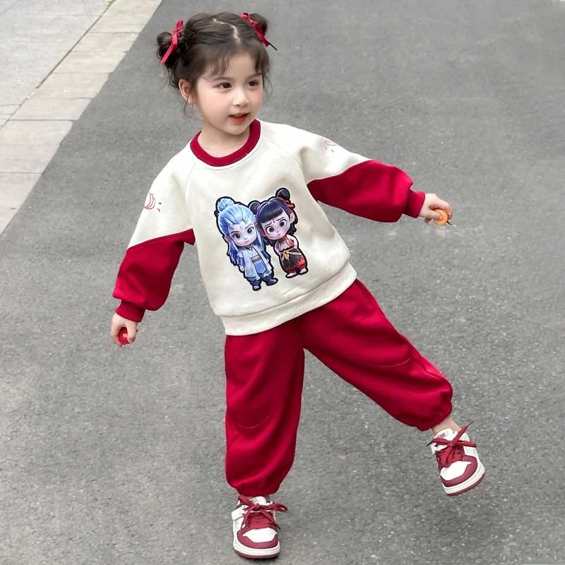 小哪吒儿童服装女宝秋装卫衣套装2025新款春秋女童带亮灯敖丙衣服