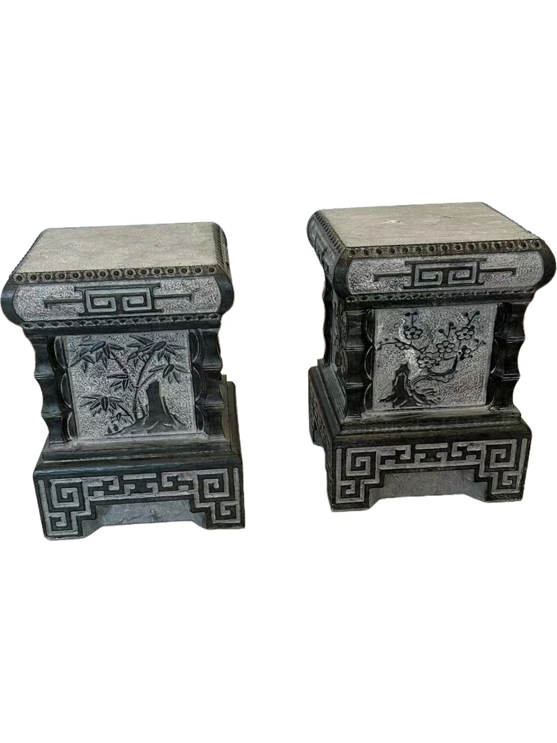 青石创意梅兰竹菊石墩一对手工复古雕刻摆设工艺品装饰品摆件高档