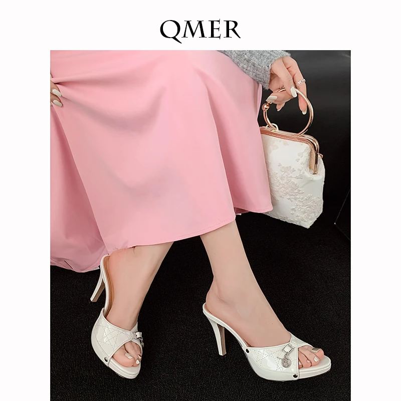 秋美儿Qmer中古风10cm超高跟防水台鱼嘴凉拖鞋女细跟性感气质凉鞋