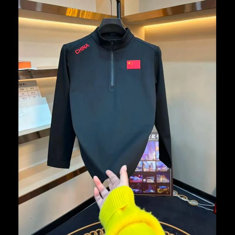 2025秋冬新款男士加绒百搭户外拉链T恤简约时尚休闲纯色男装