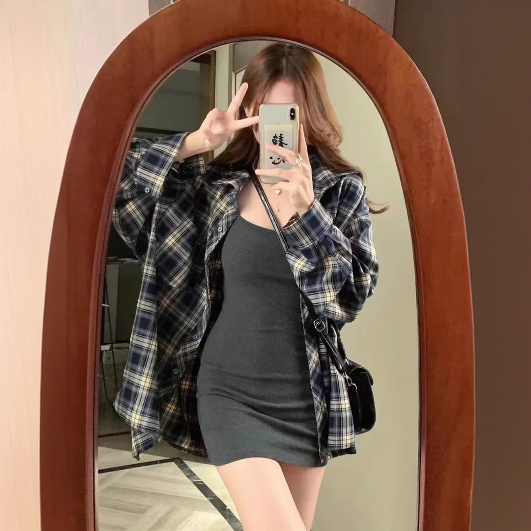 格子衬衫女秋季新款设计感小众外穿防晒衬衫高级感长袖上衣外套潮