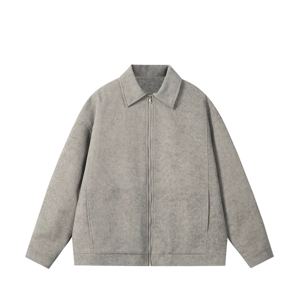 灯芯绒夹克外套男翻领美式复古宽松休闲cleanfit纯色拉链外套男生