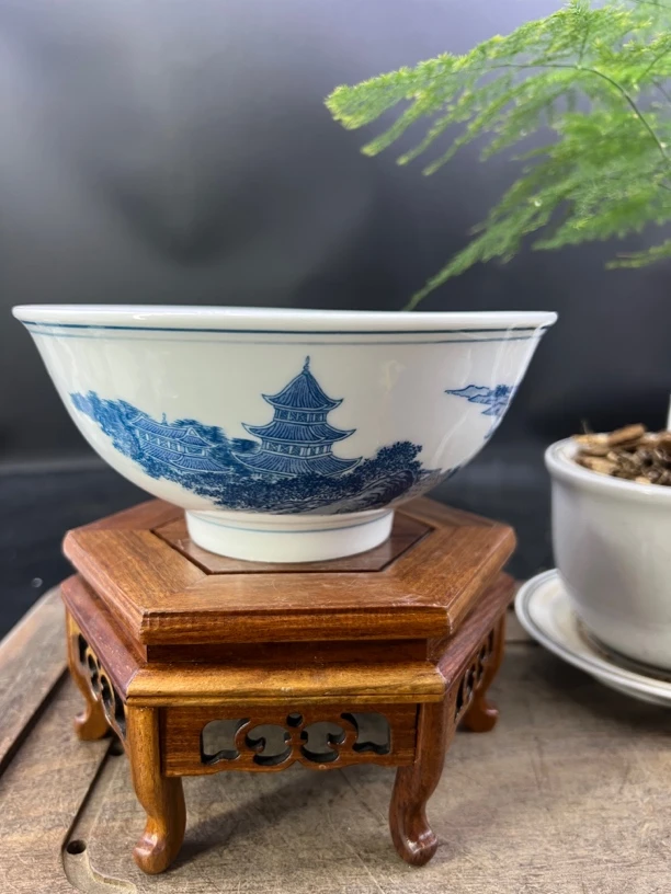 醴陵群力釉下贴花岳阳楼16.5厘米菜碗面碗高温瓷