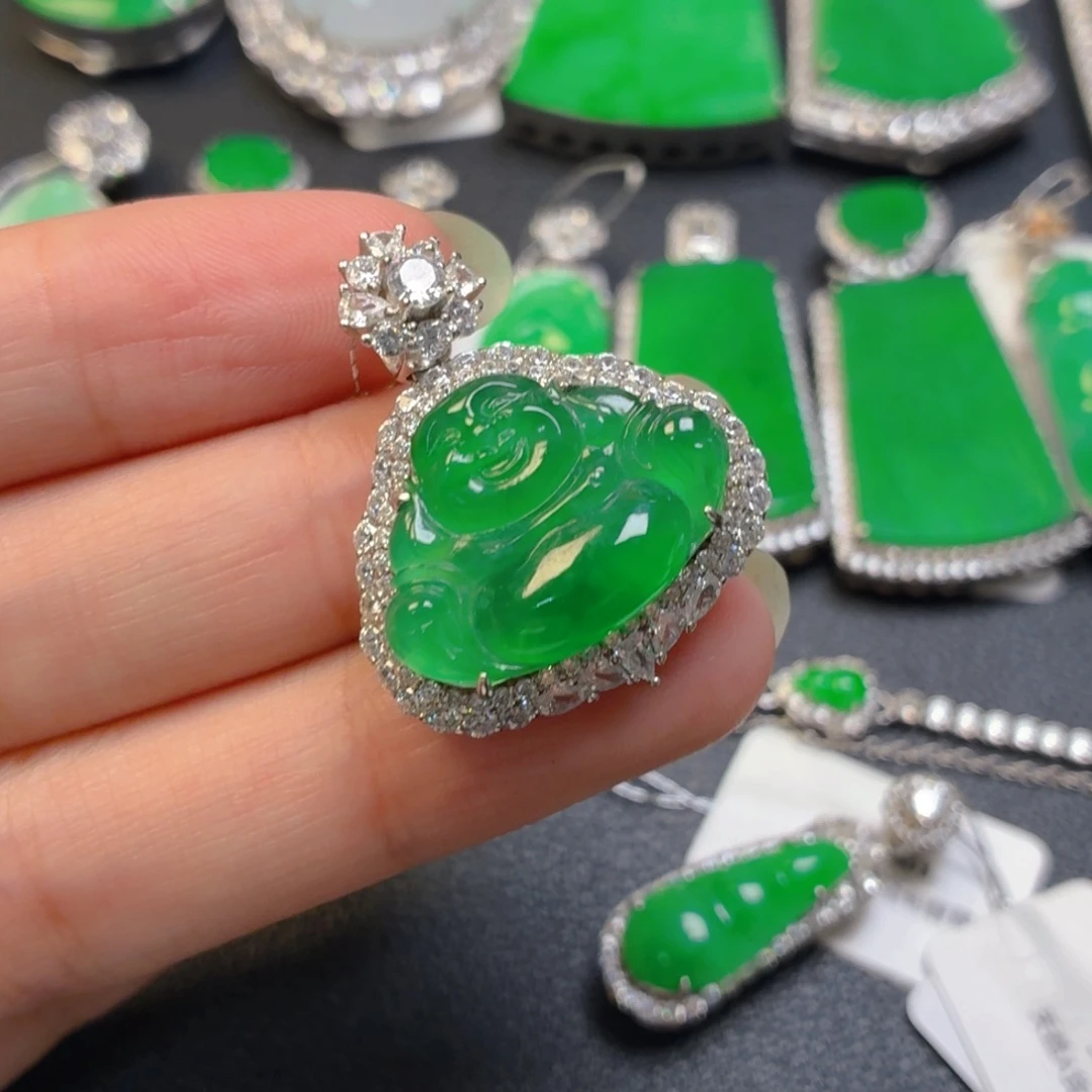 翡翠银S925镶嵌吊坠(不含链)