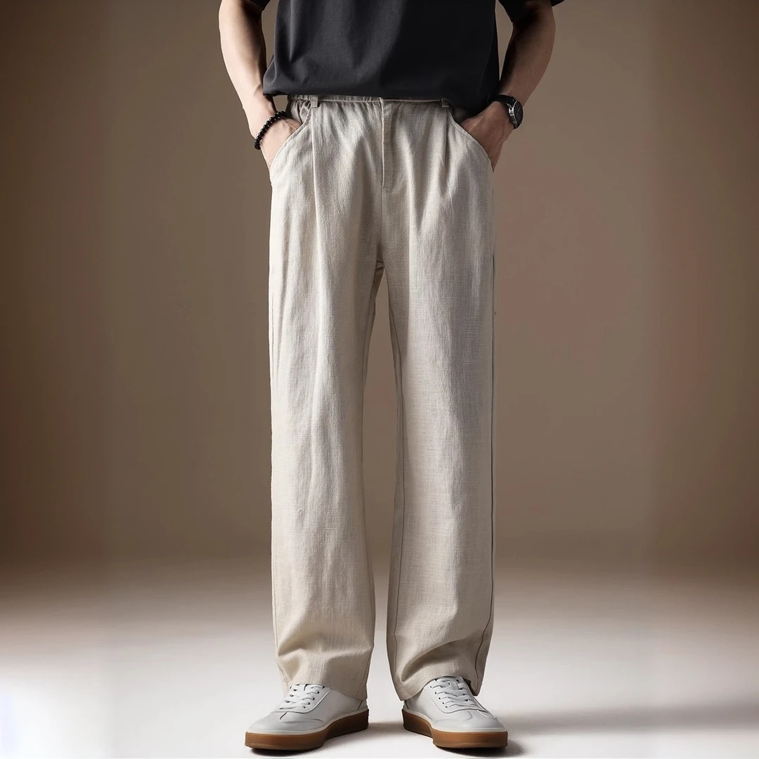 恩密比韦新中式苎麻男士休闲裤夏季薄款速干透气棉麻宽松直筒长裤