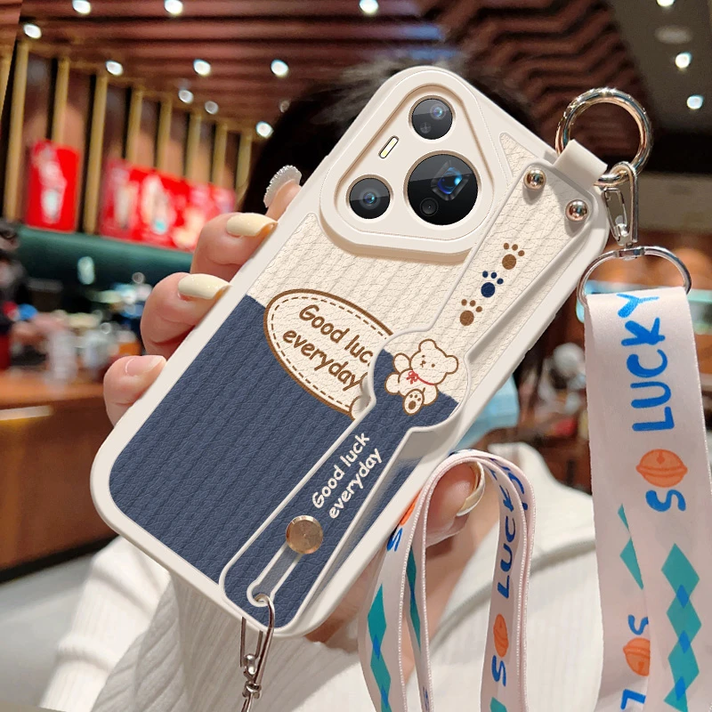 英文小熊适用华为pura80手机壳ultra新款pura80pro+腕带斜挎软壳