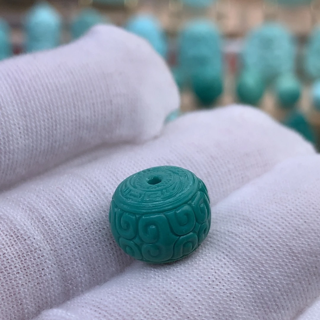 绿松石未镶嵌原矿绿松石回纹老型珠