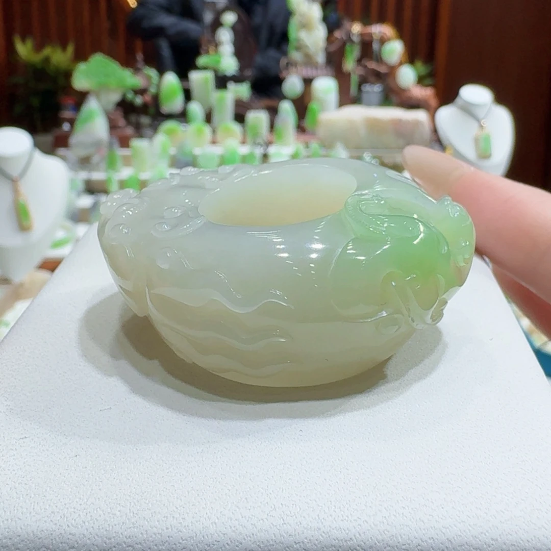 和田玉（翠青玉）扳指螭龙22未镶嵌