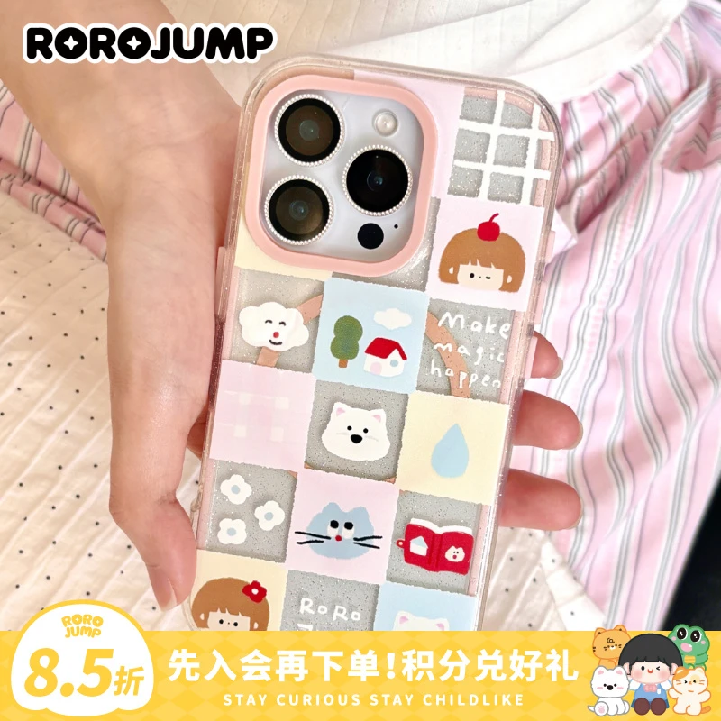 肉肉酱心情日记透明卡通可爱二合一闪粉多巴胺ins苹果磁吸手机壳