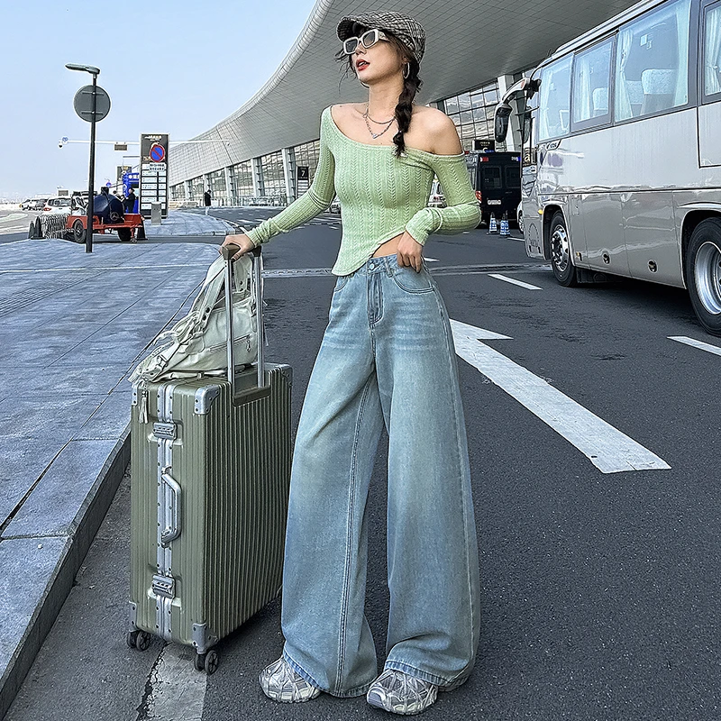 2025秋季新款春装新款阔腿裤直筒裤显瘦牛仔裤高腰裤子长裤，加长