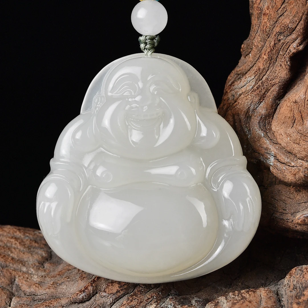 天然和田玉大肚弥勒佛佛公吊坠女士玉石笑佛项链挂件高档大气款