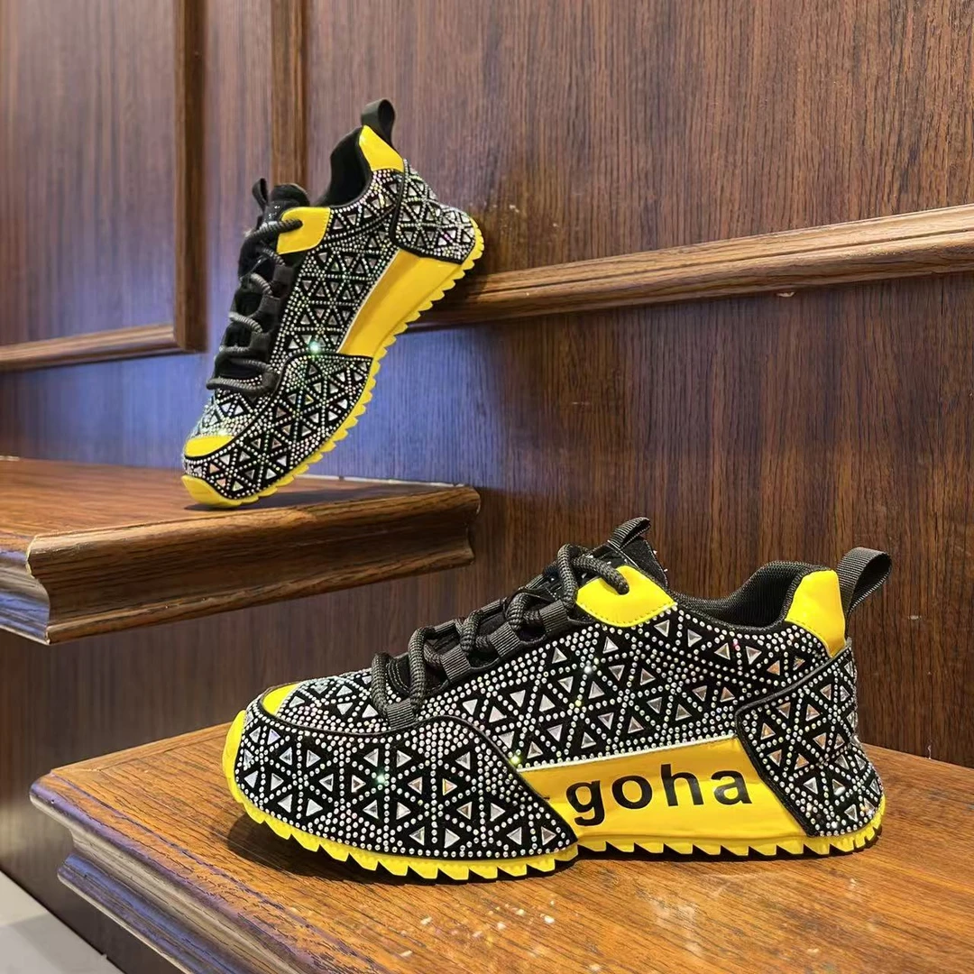 男鞋2025潮流烫钻秋季时尚厚底休闲潮鞋低帮系带个性轻奢男生鞋子