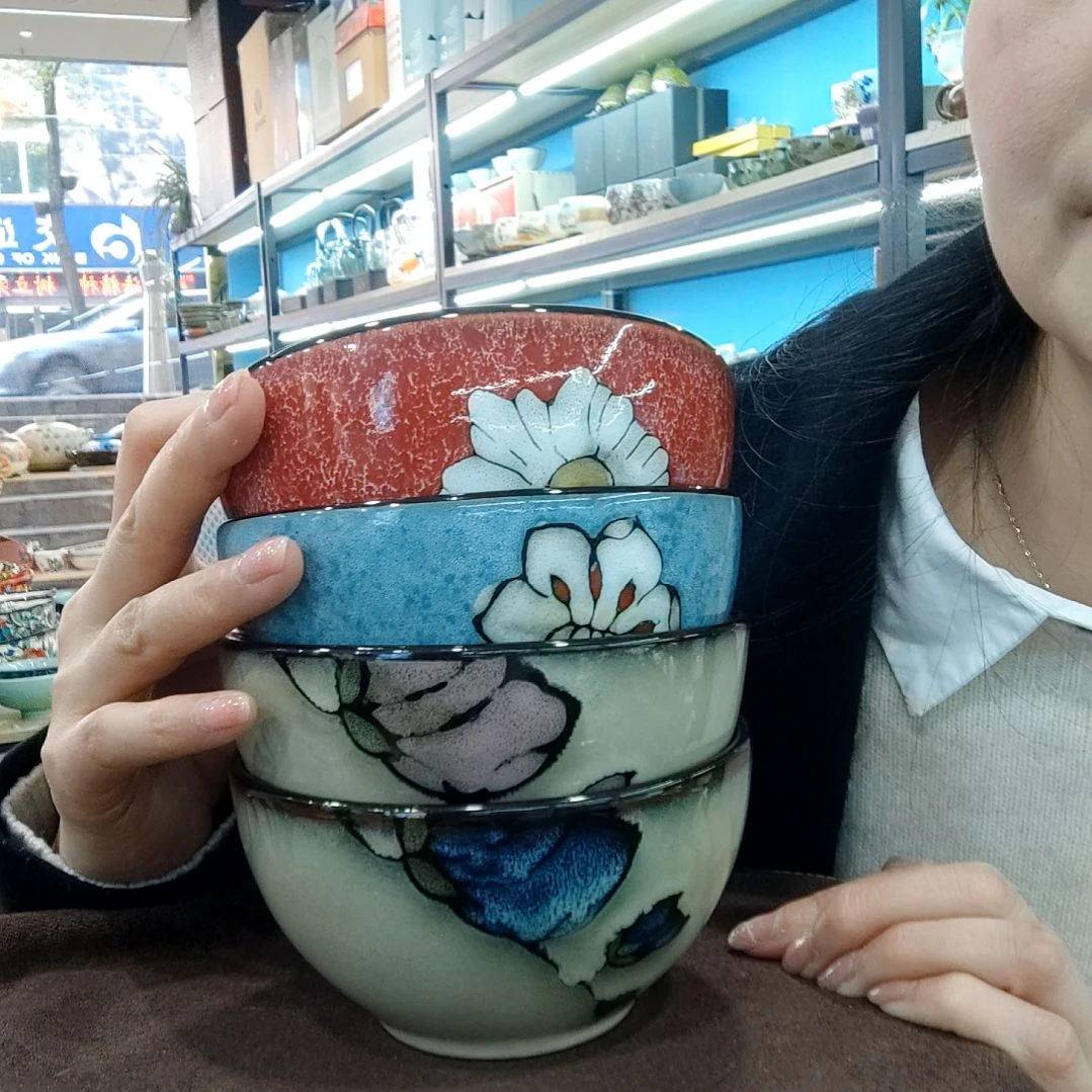 瓷片小可陶瓷高温釉下彩一组四只