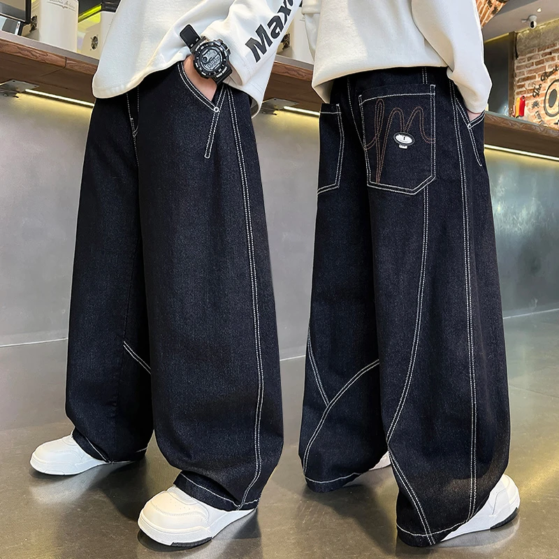 男童牛仔裤秋季2025新款儿童时尚百搭韩系男孩直筒阔腿牛仔裤子