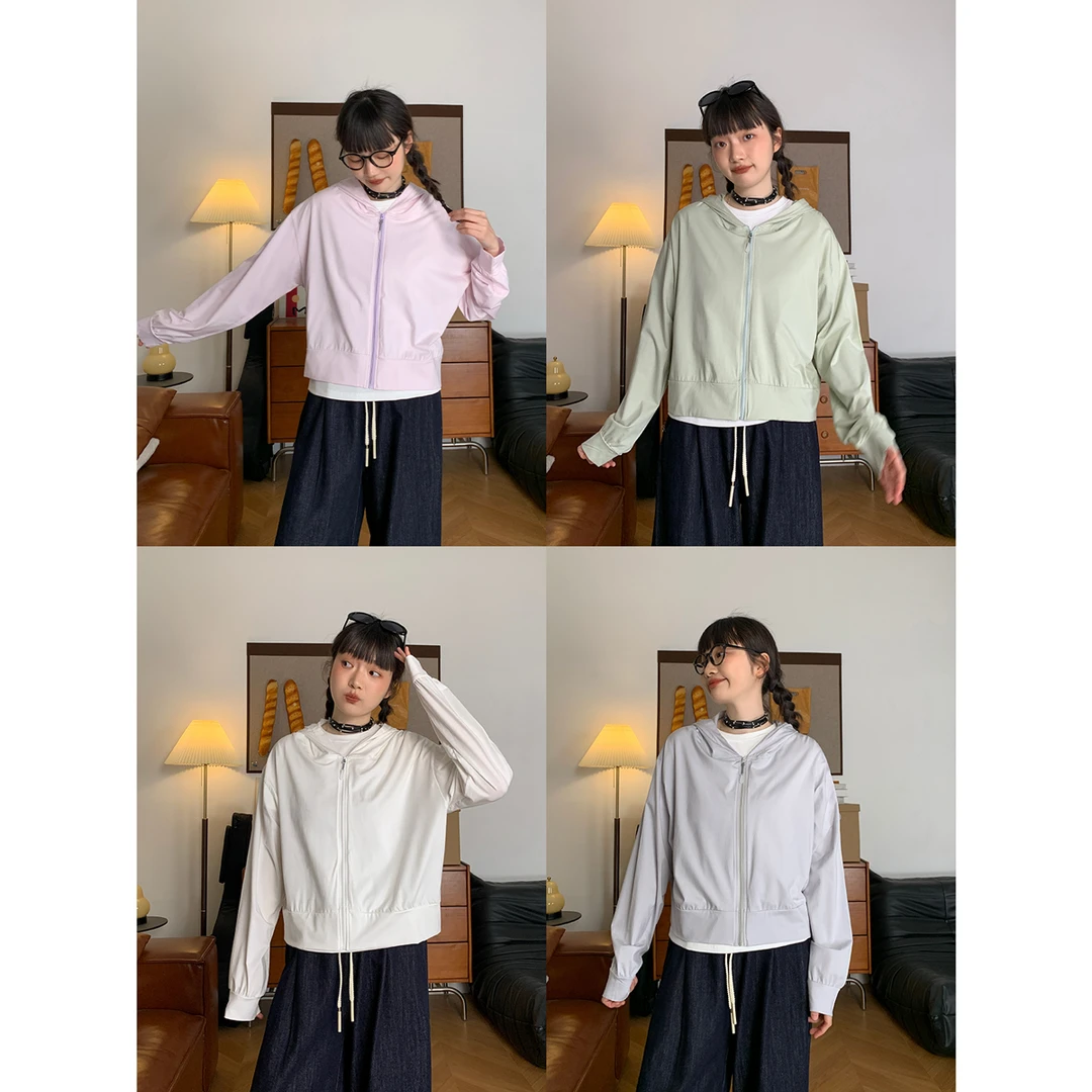 韩系空调拉链开衫防晒服连帽上衣女夏季新款冰丝透气洋气百搭外套