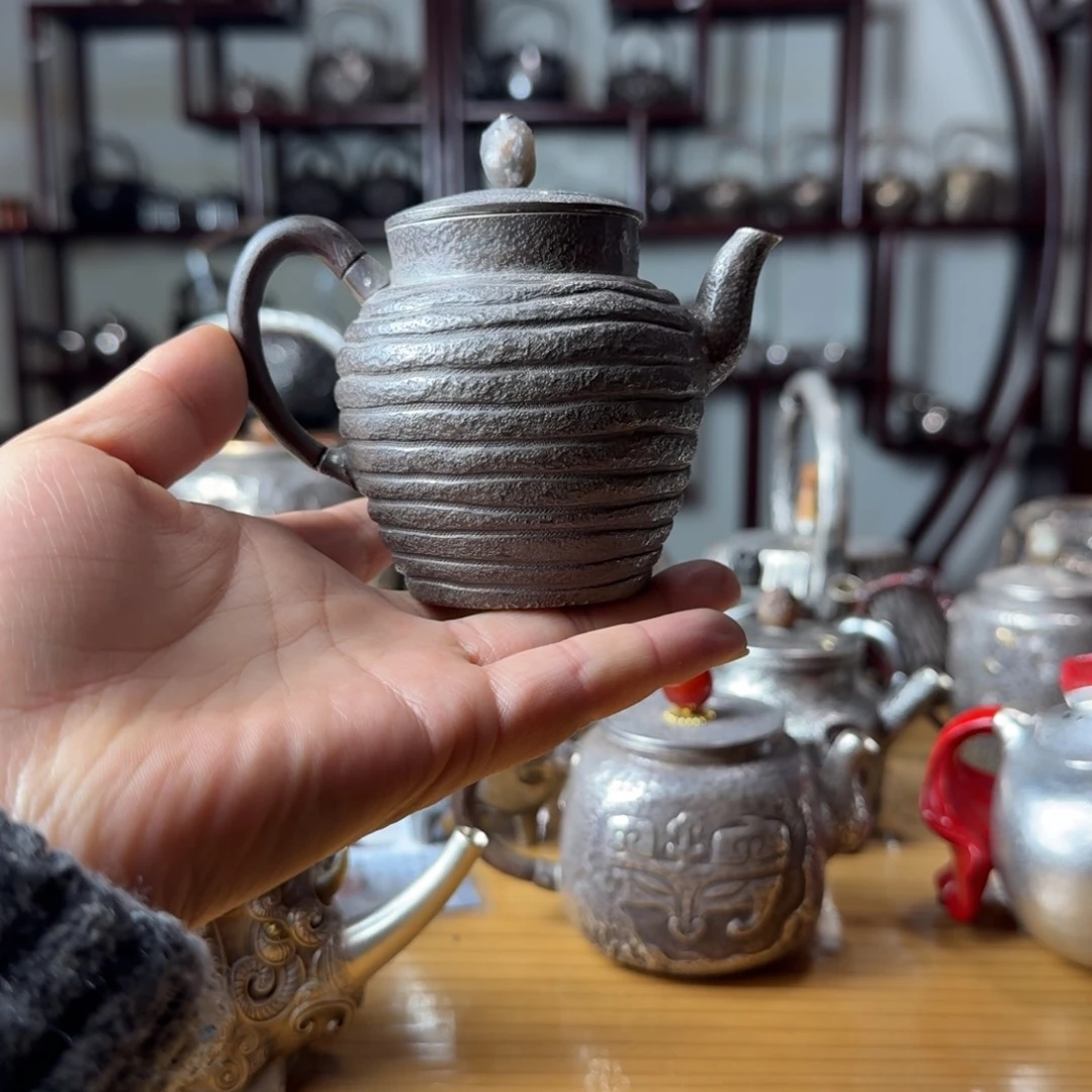 足银999回纹泡茶壶