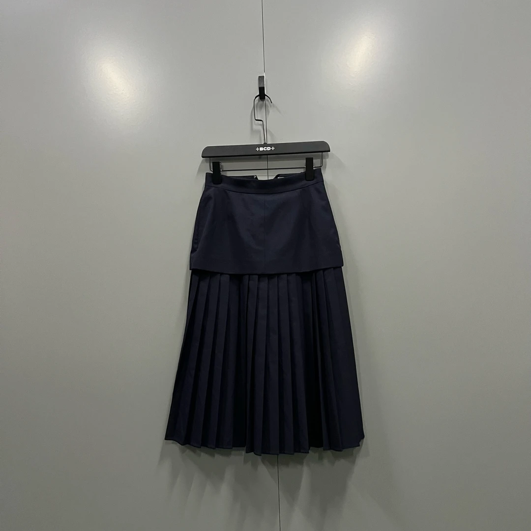 99新 THOMBROWNE tt TB 藏青色长款百褶裙 40码 006766