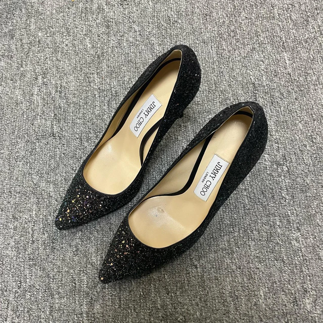 95新 JIMMY CHOO/吉米周 闪粉时尚尖头高跟鞋  37码/7198