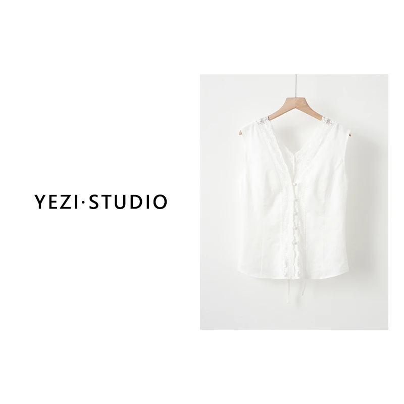 单件【云朵芭蕾】南法度假V领蕾丝拼接马甲半裙25115044（33054）3/22